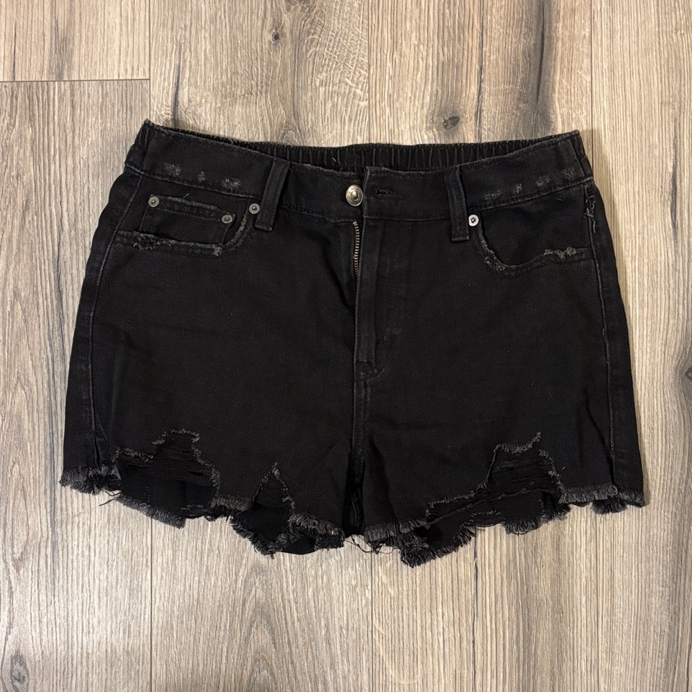 aerie Black Distressed Jean Shorts